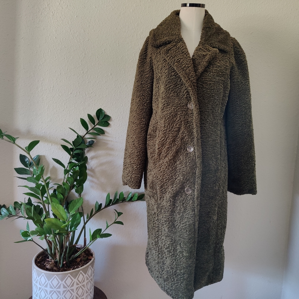 American Eagle Olive Green Teddy Trench Oversized Coat XS-M NWOT